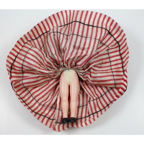 Vintage Plastic Costumed Display Doll Sleep Eyes Frozen Legs Red & White Dress - Picture 7 of 10